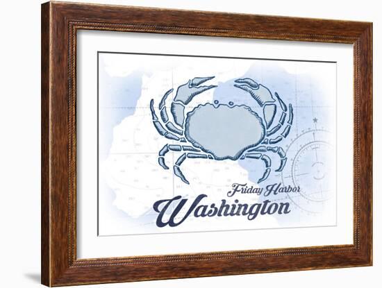 Friday Harbor, Washington - Crab - Blue - Coastal Icon-Lantern Press-Framed Premium Giclee Print