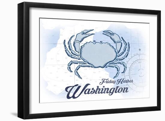 Friday Harbor, Washington - Crab - Blue - Coastal Icon-Lantern Press-Framed Premium Giclee Print