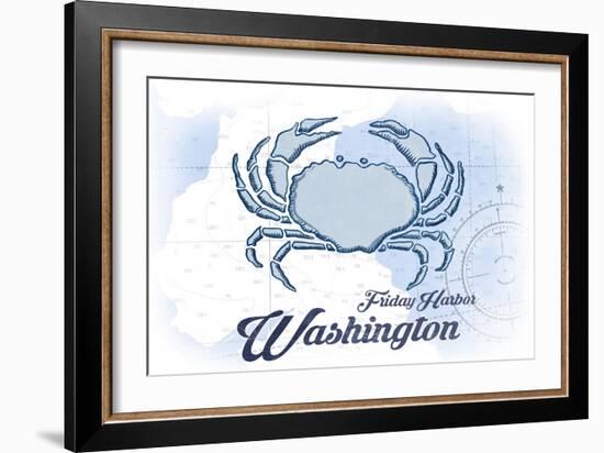 Friday Harbor, Washington - Crab - Blue - Coastal Icon-Lantern Press-Framed Art Print