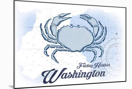 Friday Harbor, Washington - Crab - Blue - Coastal Icon-Lantern Press-Mounted Art Print