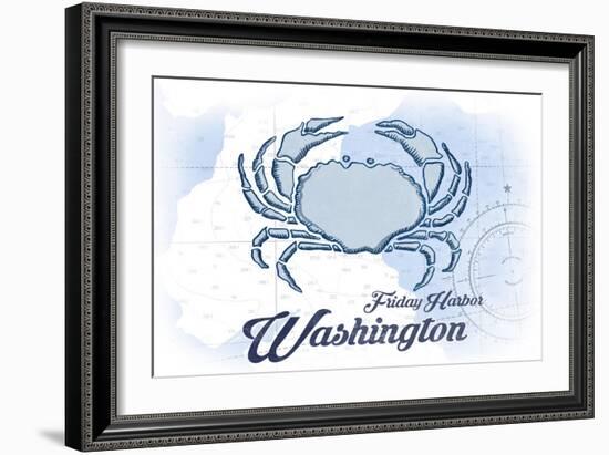 Friday Harbor, Washington - Crab - Blue - Coastal Icon-Lantern Press-Framed Art Print