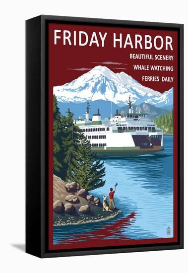 Friday Harbor, Washington - Ferry Scene with Boy-Lantern Press-Framed Stretched Canvas