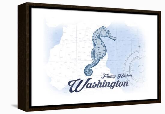 Friday Harbor, Washington - Seahorse - Blue - Coastal Icon-Lantern Press-Framed Stretched Canvas