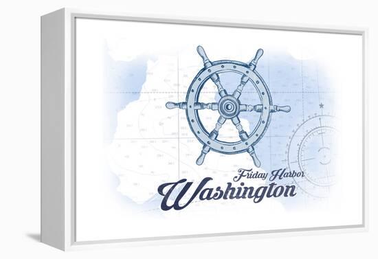 Friday Harbor, Washington - Ship Wheel - Blue - Coastal Icon-Lantern Press-Framed Stretched Canvas