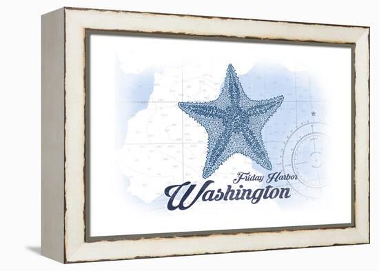 Friday Harbor, Washington - Starfish - Blue - Coastal Icon-Lantern Press-Framed Stretched Canvas