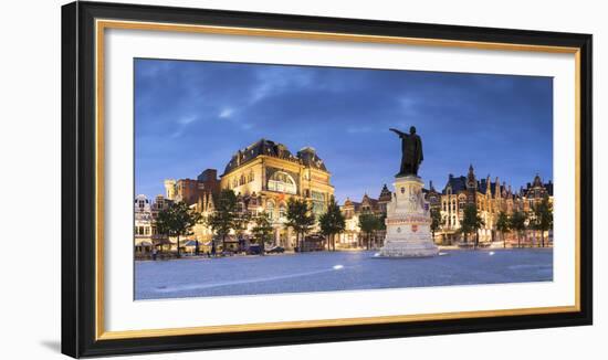 Friday Market Square at dusk, Ghent, Flanders, Belgium, Europe-Ian Trower-Framed Photographic Print