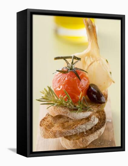 Fried Cherry Tomato, Olive and Garlic on Toast-null-Framed Premier Image Canvas