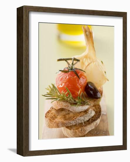 Fried Cherry Tomato, Olive and Garlic on Toast-null-Framed Photographic Print