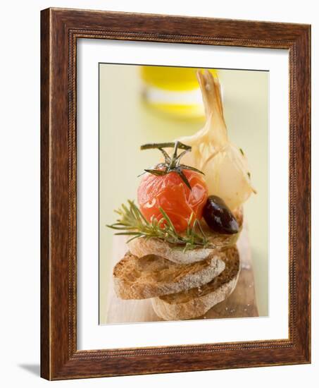 Fried Cherry Tomato, Olive and Garlic on Toast-null-Framed Photographic Print