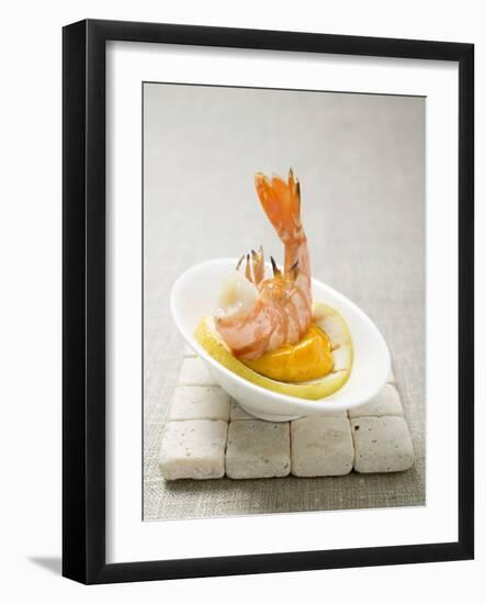 Fried Prawn with Dip on Slice of Lemon-null-Framed Photographic Print