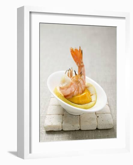 Fried Prawn with Dip on Slice of Lemon-null-Framed Photographic Print