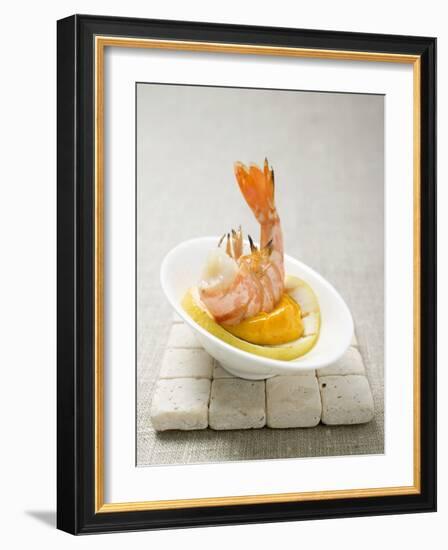 Fried Prawn with Dip on Slice of Lemon-null-Framed Photographic Print