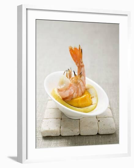 Fried Prawn with Dip on Slice of Lemon-null-Framed Photographic Print