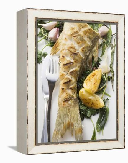 Fried Sea Bass with Herbs, Garlic and Lemon-null-Framed Premier Image Canvas