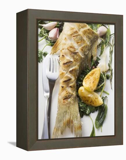 Fried Sea Bass with Herbs, Garlic and Lemon-null-Framed Premier Image Canvas