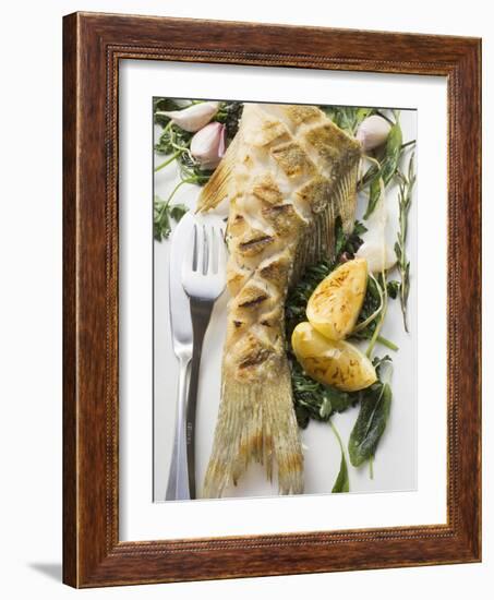 Fried Sea Bass with Herbs, Garlic and Lemon-null-Framed Photographic Print