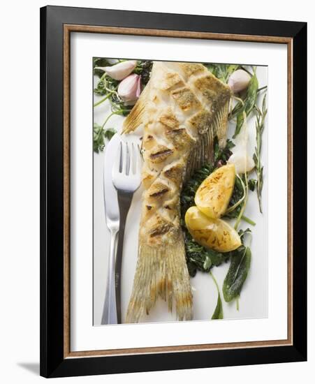 Fried Sea Bass with Herbs, Garlic and Lemon-null-Framed Photographic Print