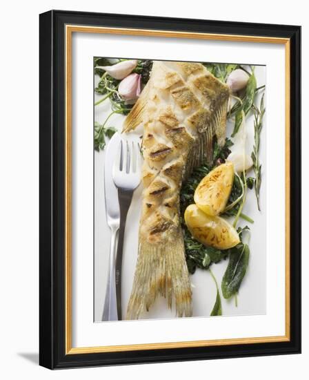 Fried Sea Bass with Herbs, Garlic and Lemon-null-Framed Photographic Print