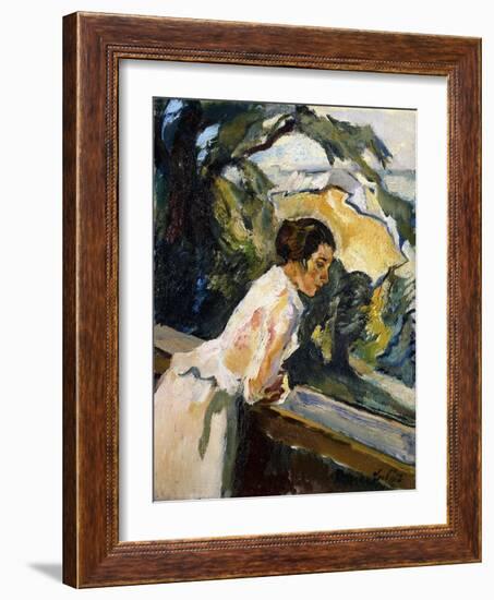 Frieda, the Artist's Wife, Leaning over the Balcony-Leo Putz-Framed Giclee Print