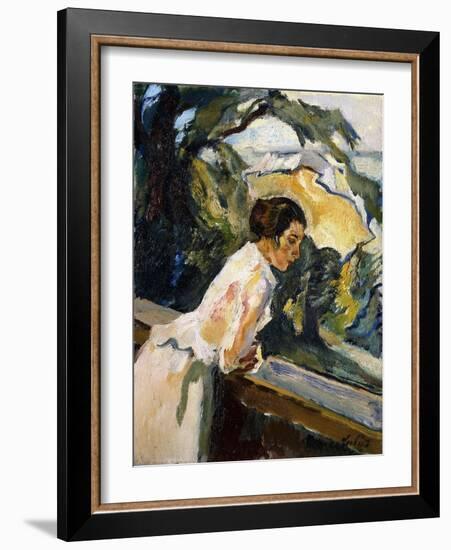 Frieda, the Artist's Wife, Leaning over the Balcony-Leo Putz-Framed Giclee Print