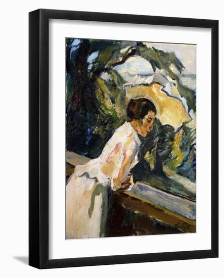 Frieda, the Artist's Wife, Leaning over the Balcony-Leo Putz-Framed Giclee Print