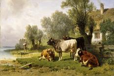 Cattle Watering in a River Landscape-Friedrich Johann Voltz-Giclee Print