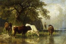 Cattle Watering in a River Landscape-Friedrich Johann Voltz-Giclee Print