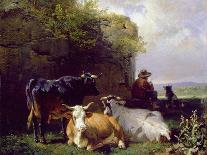 Cattle Watering in a River Landscape-Friedrich Johann Voltz-Giclee Print