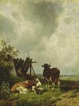 Cattle Watering in a River Landscape-Friedrich Johann Voltz-Giclee Print