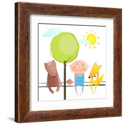 Friendly Animals and Kid Cute Funny Friends Cartoon Sitting High. Child Kid and Fox, Bear Colorful' Art Print - Popmarleo Friendly Animals and Kid Cute Funny Friends Cartoon Sitting High. Child Kid and Fox, Bear Colorful' Art Print - Popmarleo
