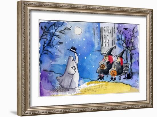 Friendly Ghost Halloween City Witches-sylvia pimental-Framed Art Print