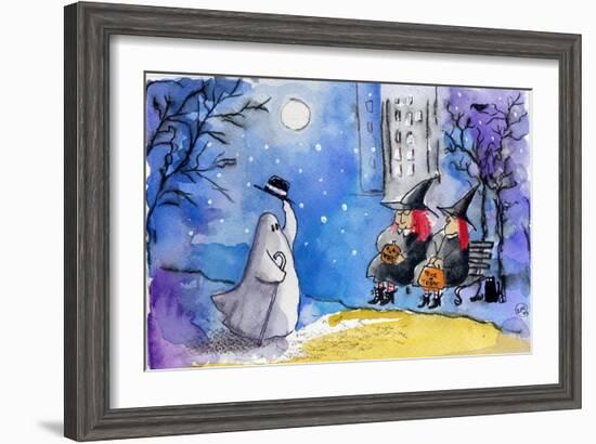 Friendly Ghost Halloween City Witches-sylvia pimental-Framed Art Print