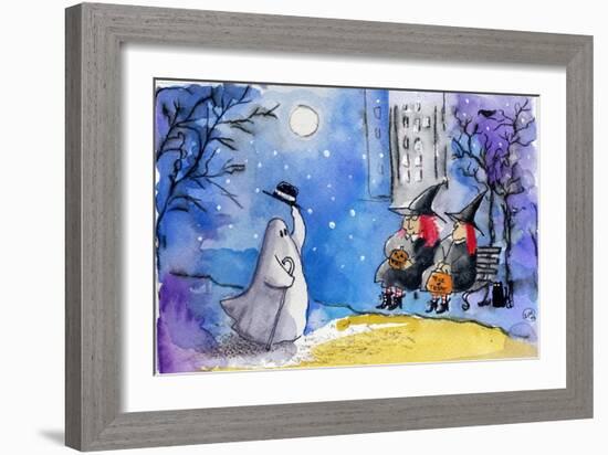 Friendly Ghost Halloween City Witches-sylvia pimental-Framed Art Print
