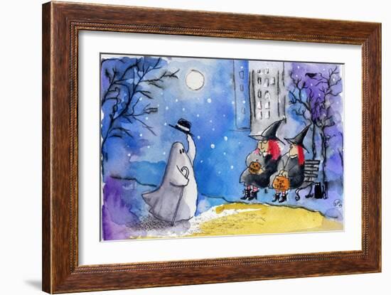 Friendly Ghost Halloween City Witches-sylvia pimental-Framed Art Print