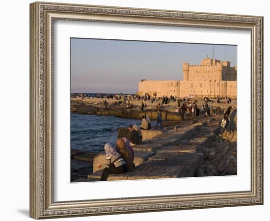 Friends and Couples Gather at Sunset Outside the Citadel of Quatbai, Alexandria, Egypt-Julian Love-Framed Photographic Print