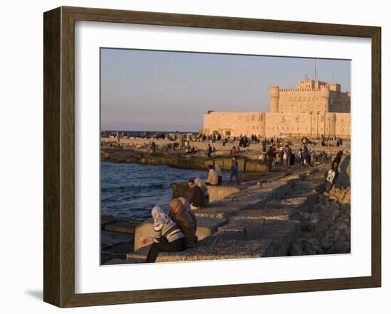 Friends and Couples Gather at Sunset Outside the Citadel of Quatbai, Alexandria, Egypt-Julian Love-Framed Photographic Print