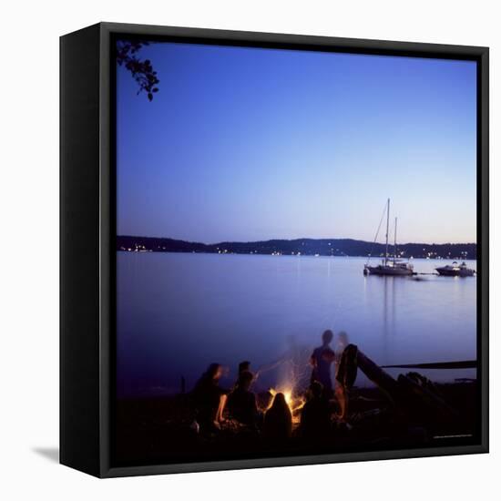 Friends Around Beach Fire, Blake Island, Puget Sound, Washington State, USA-Aaron McCoy-Framed Premier Image Canvas