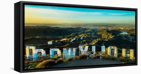 Friends Taking Pictures Behind the Hollywood Sign, City of Los Angeles, Los Angeles County-null-Framed Premier Image Canvas