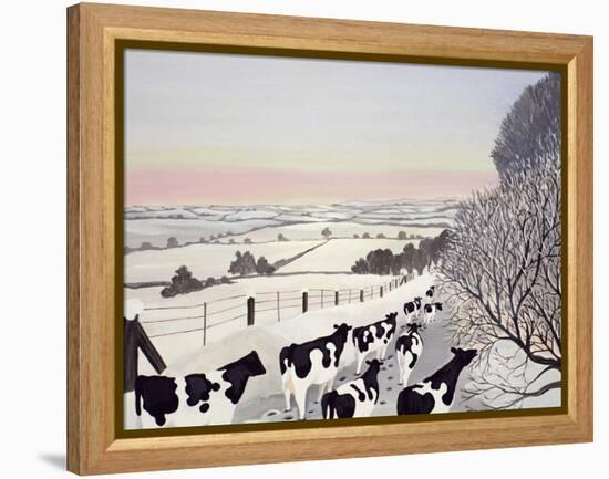 Friesians in Winter-Maggie Rowe-Framed Premier Image Canvas