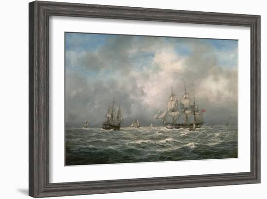 Frigate Hove-To, Awaiting a Pilot-Richard Willis-Framed Giclee Print