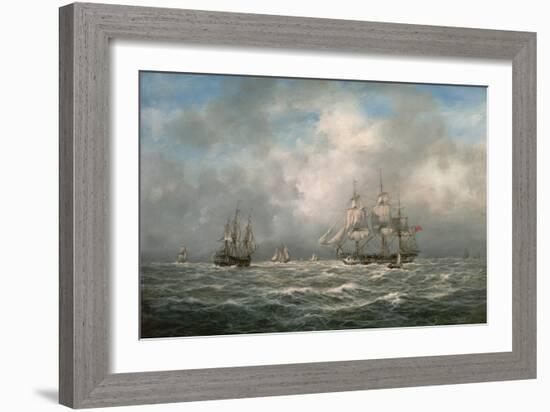 Frigate Hove-To, Awaiting a Pilot-Richard Willis-Framed Giclee Print