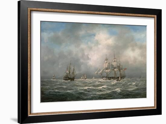 Frigate Hove-To, Awaiting a Pilot-Richard Willis-Framed Giclee Print