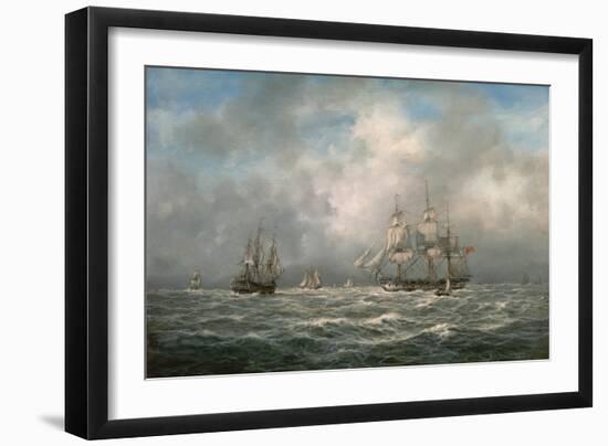 Frigate Hove-To, Awaiting a Pilot-Richard Willis-Framed Giclee Print