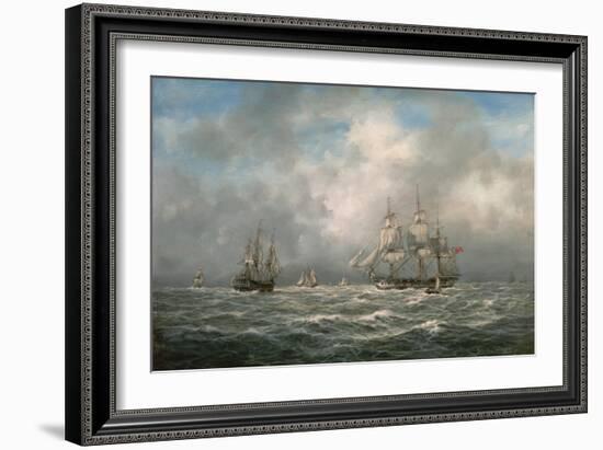 Frigate Hove-To, Awaiting a Pilot-Richard Willis-Framed Giclee Print