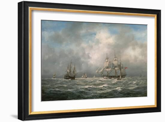 Frigate Hove-To, Awaiting a Pilot-Richard Willis-Framed Giclee Print