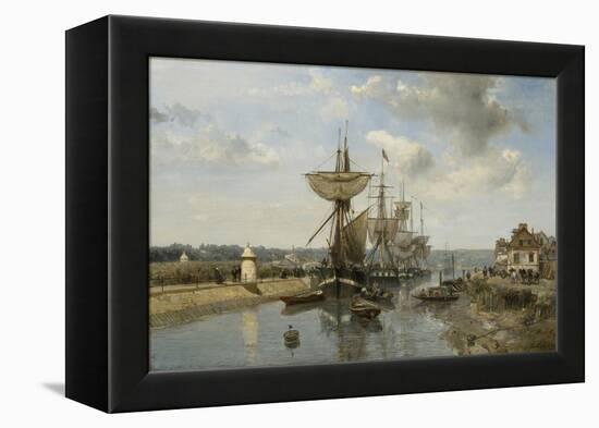 Frigates, Port of Harfleur, C.1852-53 (Oil on Canvas)-Johan-Barthold Jongkind-Framed Premier Image Canvas