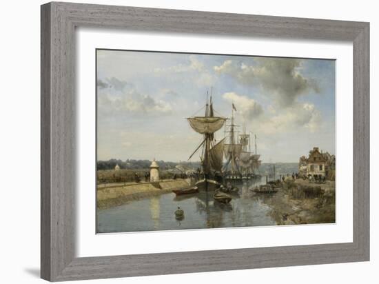 Frigates, Port of Harfleur, C.1852-53 (Oil on Canvas)-Johan-Barthold Jongkind-Framed Giclee Print