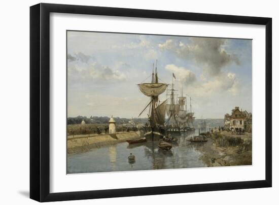 Frigates, Port of Harfleur, C.1852-53 (Oil on Canvas)-Johan-Barthold Jongkind-Framed Giclee Print