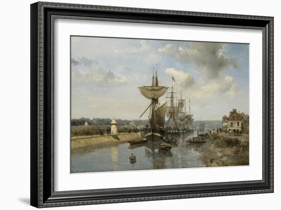 Frigates, Port of Harfleur, C.1852-53 (Oil on Canvas)-Johan-Barthold Jongkind-Framed Giclee Print