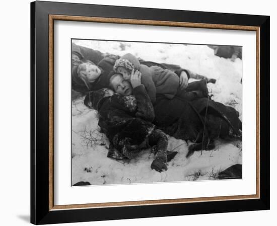 Frightened Children Taking Cover in the Woods During Russian Air Raid-Carl Mydans-Framed Photographic Print